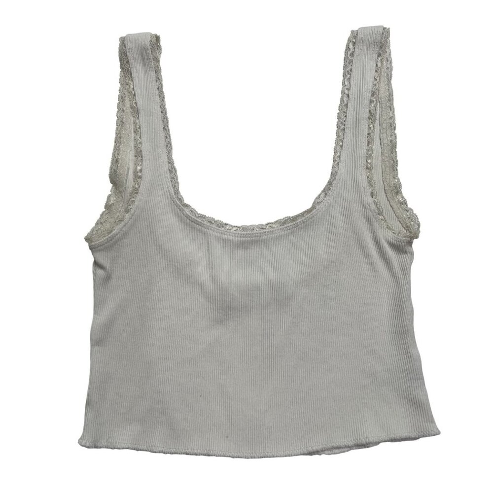 INDAH Lace Trim Crop Tank Top in White